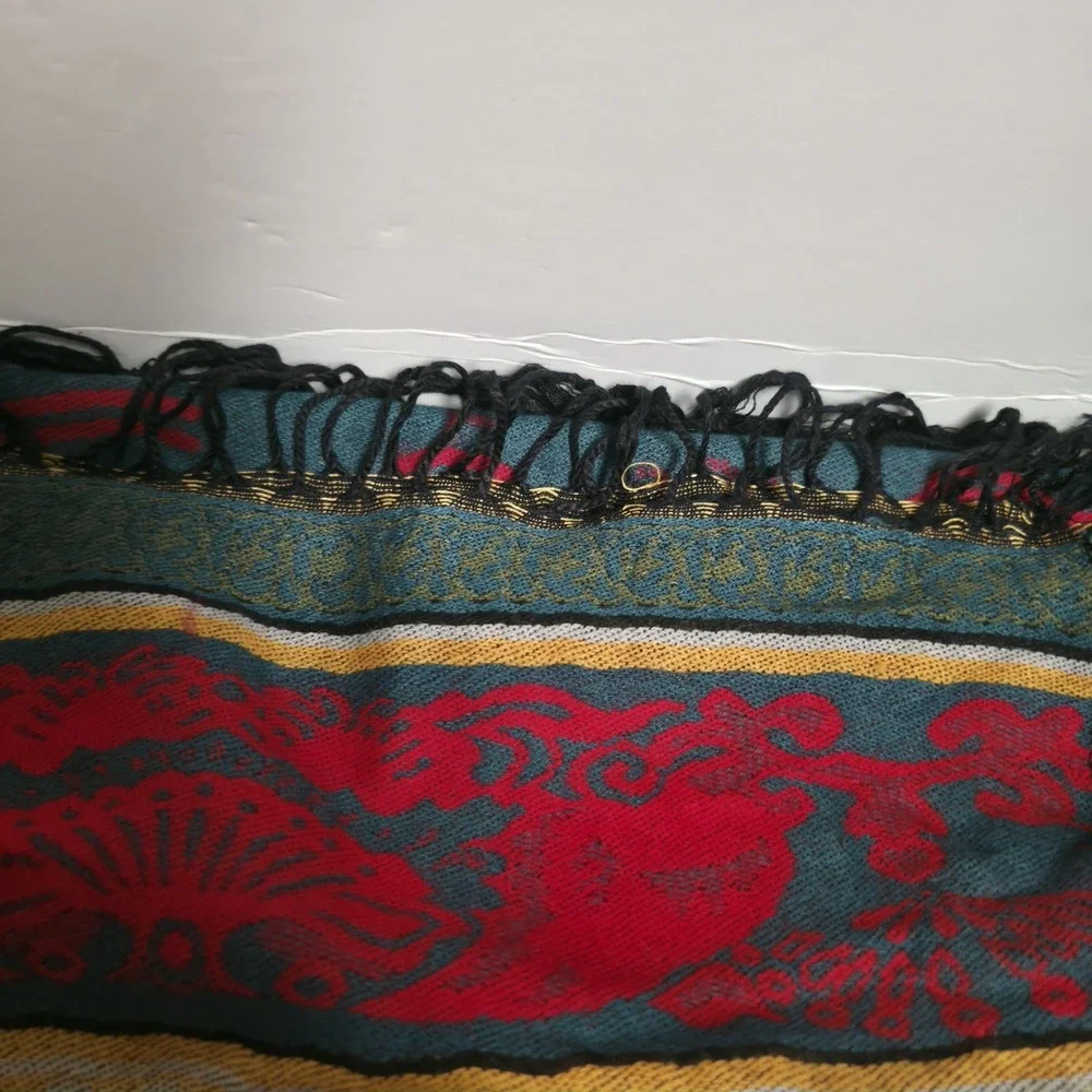 VTG Lihong Chinese Art Blanket Runner Tribal Southwest Red Blue Tapestry 66x26